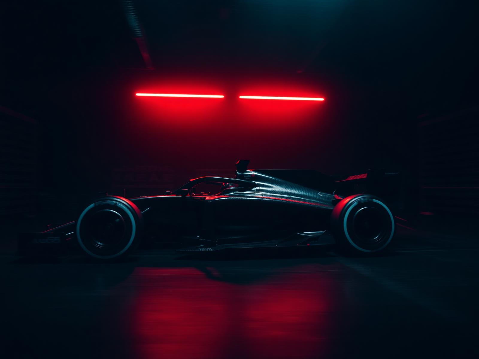 Race car in pit garage
